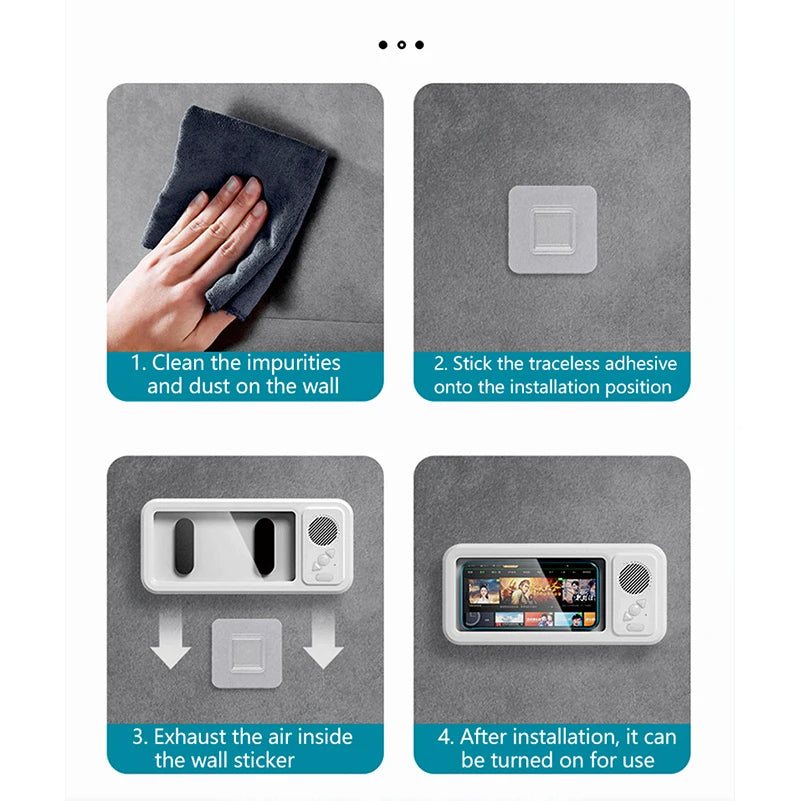 Shower phone holder with speaker