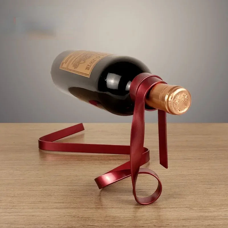 Ribbon-shaped metal wine holder