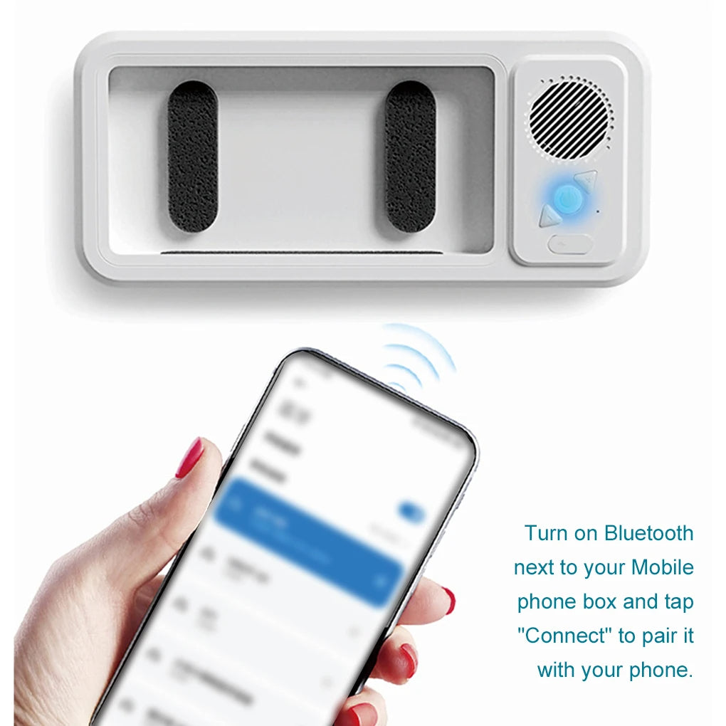 Shower phone holder with speaker