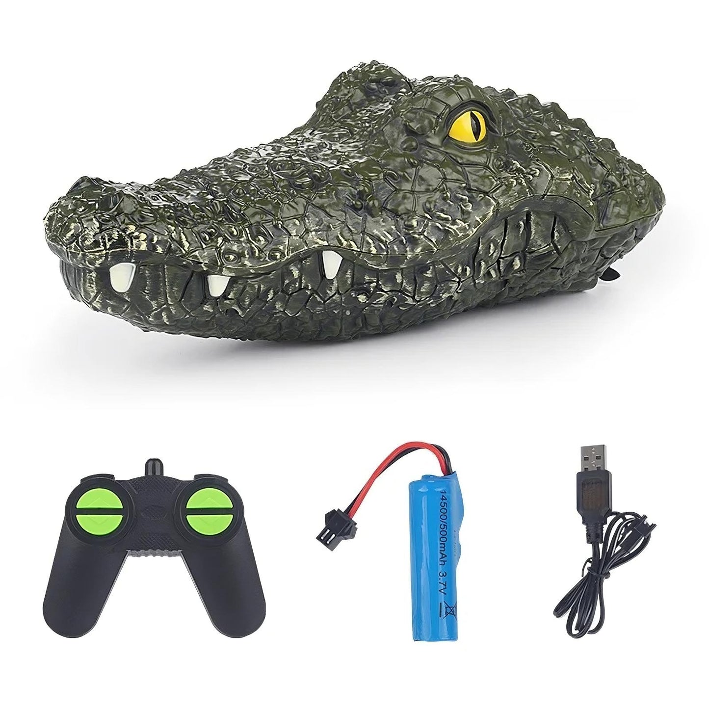 Remote-controlled boat in the shape of a crocodile head