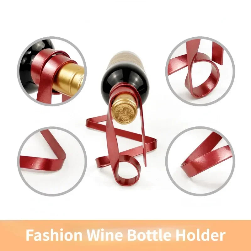Ribbon-shaped metal wine holder