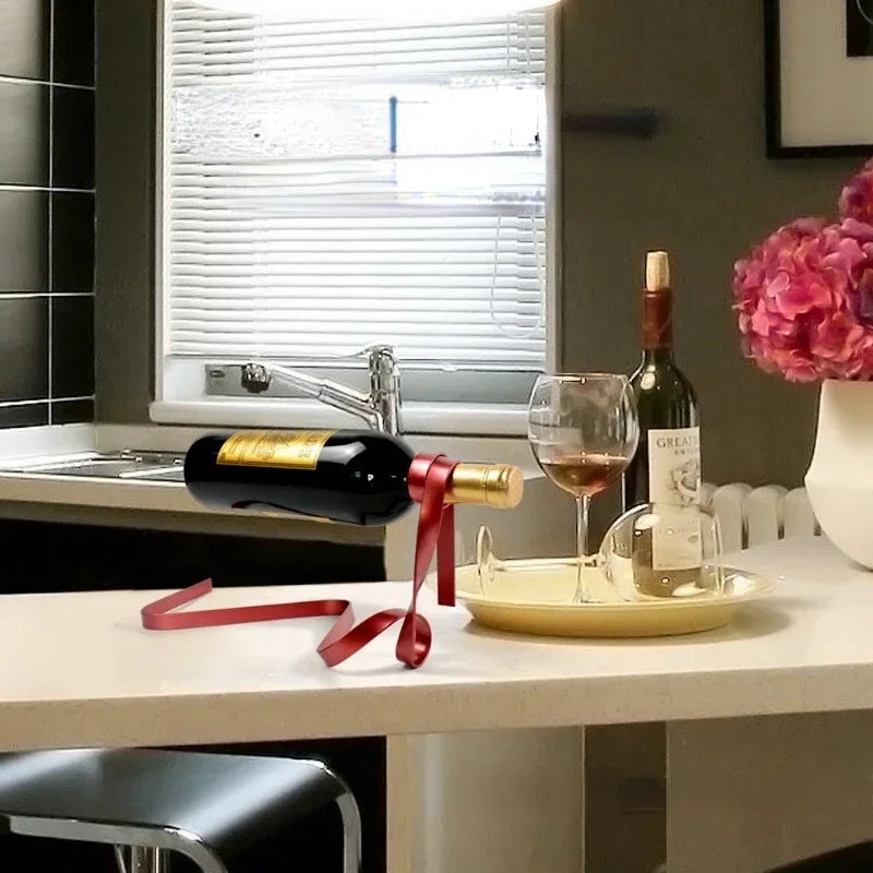Ribbon-shaped metal wine holder