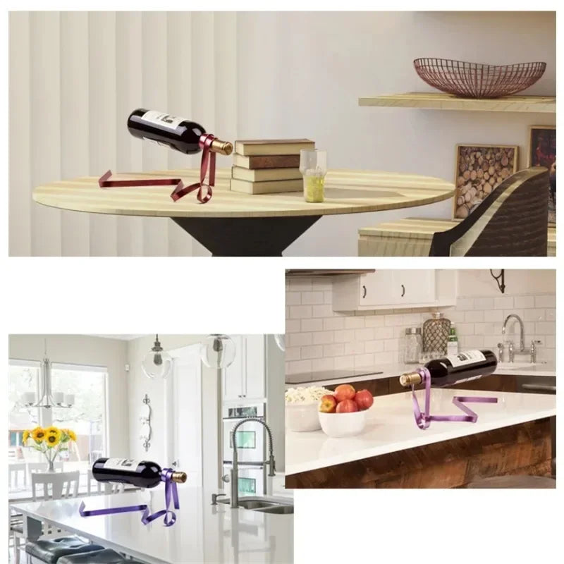 Ribbon-shaped metal wine holder