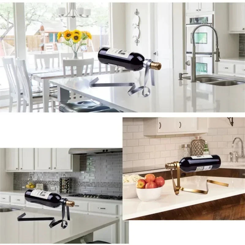 Ribbon-shaped metal wine holder