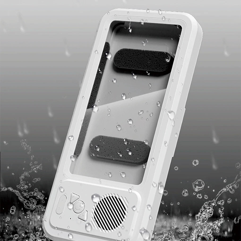 Shower phone holder with speaker