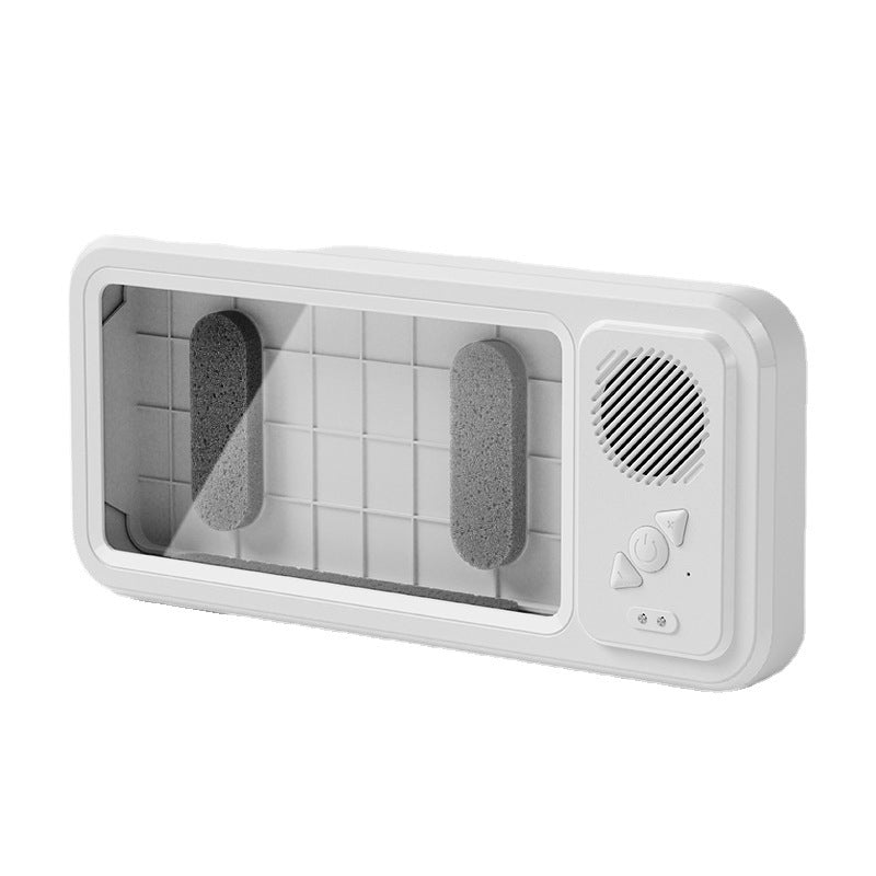 Shower phone holder with speaker